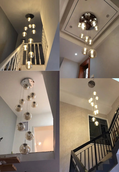 lustre en verre pour escalier design moderne à led - vue 7 sur 8