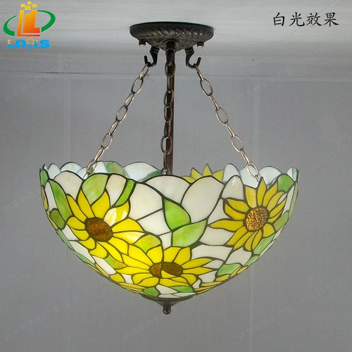 40CM Sunflower Yellow Glass Tiffanylamps Anti Chandeliers Bedroom, Living Room Lamps US French Bar Entrance Lighting