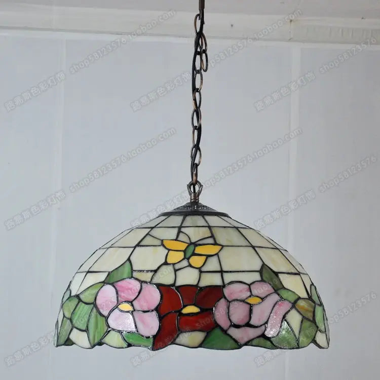 lustre en verre tiffany style européen avec papillon et fleur - vue 5 sur 4
