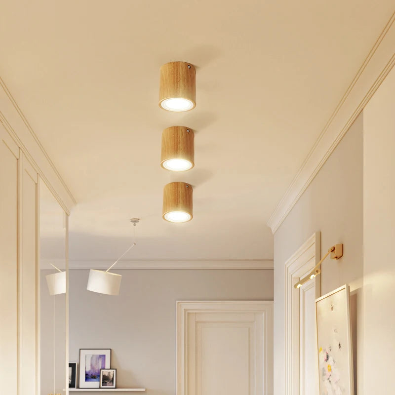 plafonnier moderne à leds design bois rond carré décoration intérieure - vue 3 sur 12