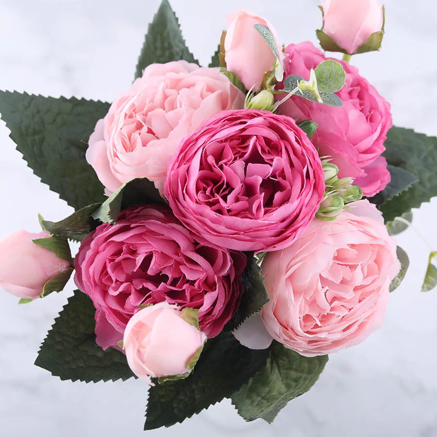 bouquet de fleurs artificielles de pivoines en soie pour décoration intérieure - vue 12 sur 18