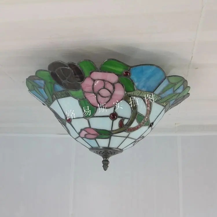 plafonnier en verre tiffany style pastoral éclairage décoratif moderne - vue 7 sur 6