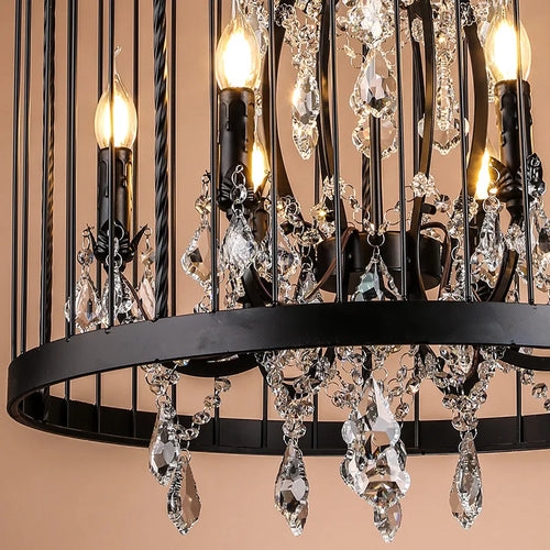 lustre vintage en fer forgé style empire cristal - vue 4 sur 6