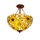 40CM Sunflower Yellow Glass Tiffanylamps Anti Chandeliers Bedroom, Living Room Lamps US French Bar Entrance Lighting