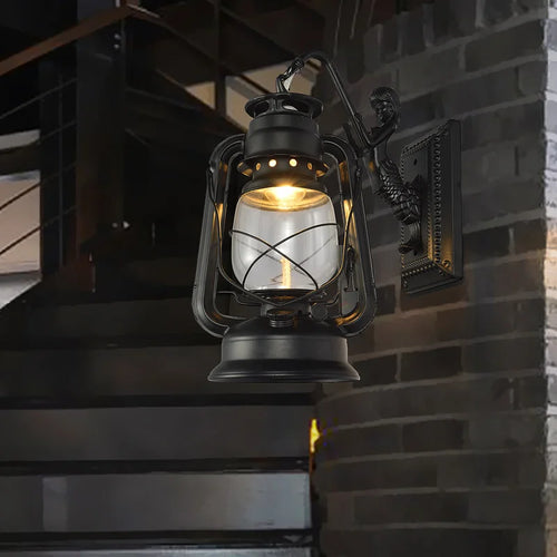 Retro Barn Lantern European Kerosene Wall Lamp Bedroom Bedside wall Lights,Wrought Iron glass Shade Restaurant Bar Aisle Sconce - vue 10 sur 9