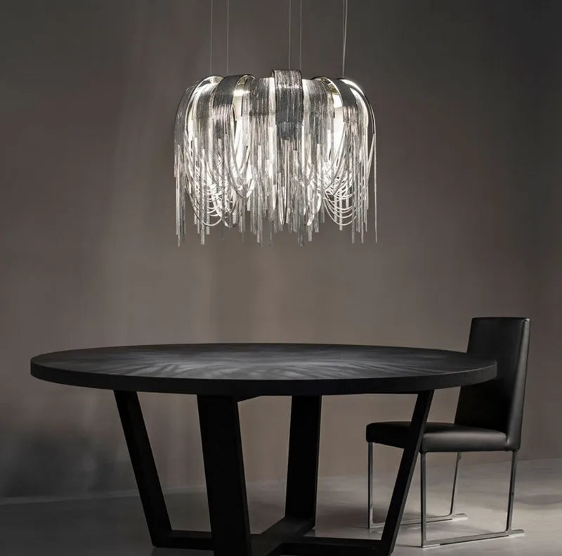 lustre moderne à pampilles en aluminium design contemporain - vue 4 sur 6