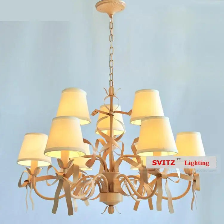 lustre led style européen avec ruban et arc décoratif - vue 7 sur 14