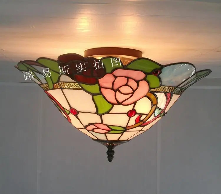 plafonnier en verre tiffany style pastoral éclairage décoratif moderne - vue 6 sur 6