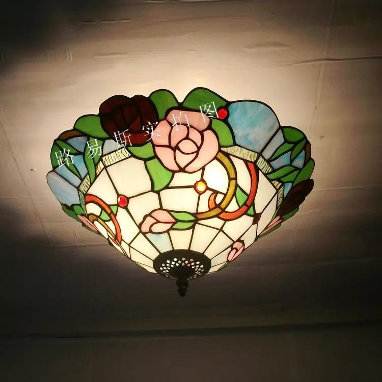 plafonnier en verre tiffany style pastoral éclairage décoratif moderne - vue 5 sur 6