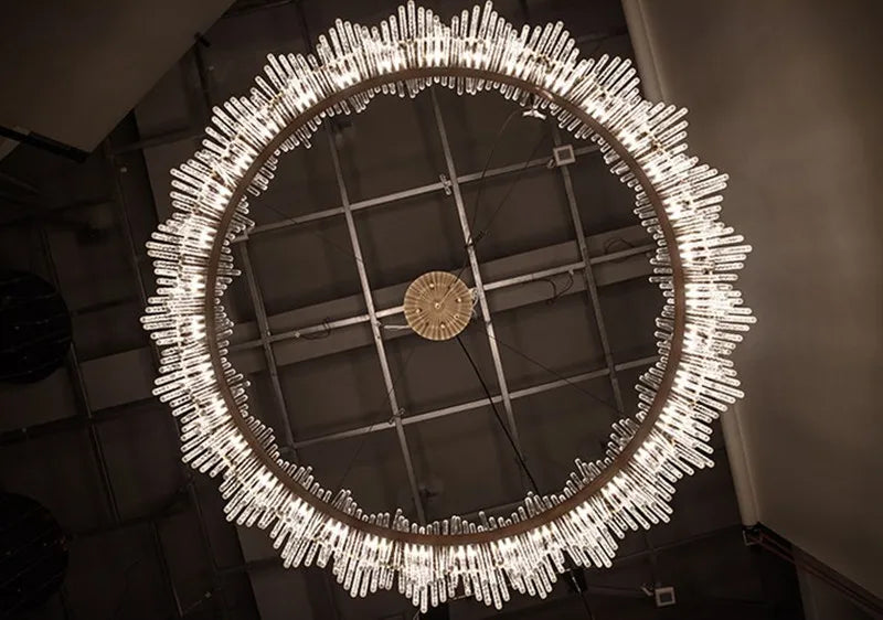 suspension moderne en cristal de luxe avec tiges en verre doré - vue 7 sur 6