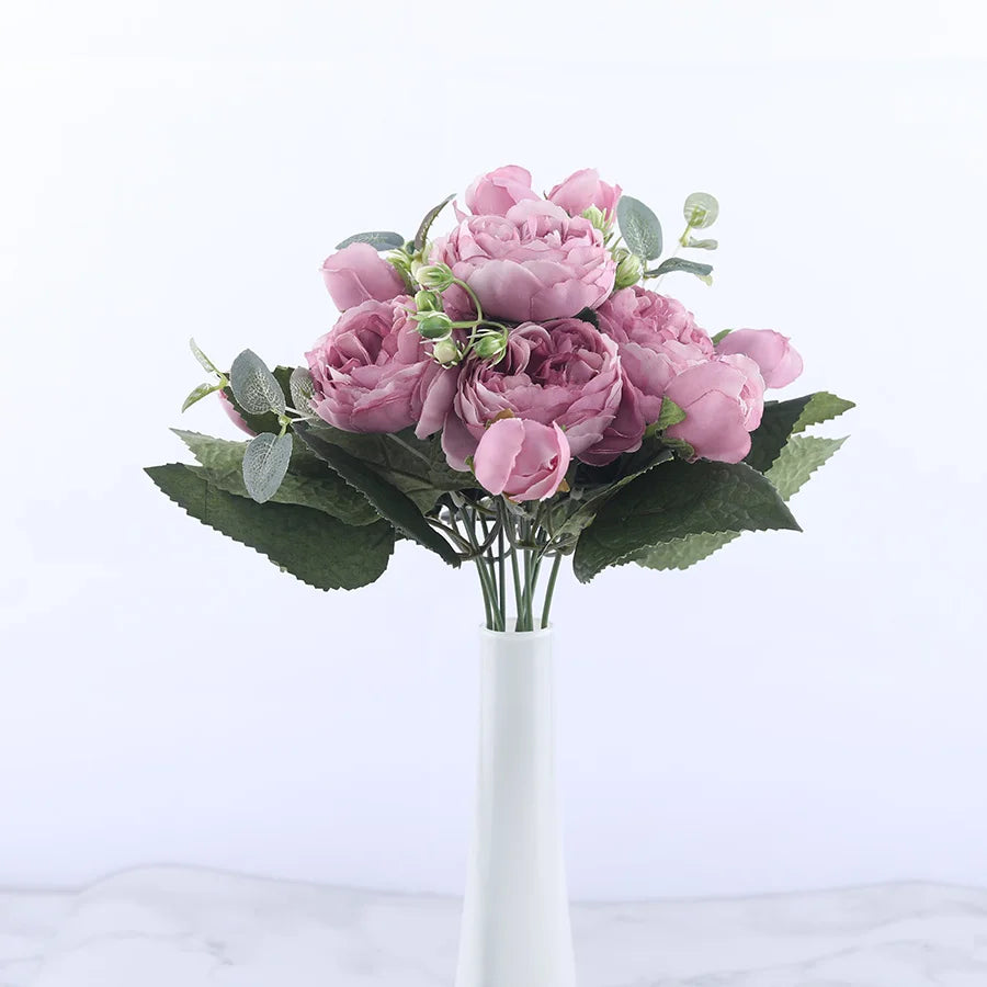 bouquet de fleurs artificielles de pivoines en soie pour décoration intérieure - vue 4 sur 18