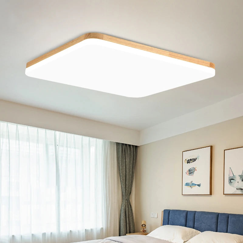 plafonnier led ultra-mince moderne en bois rond et carré - vue 4 sur 14