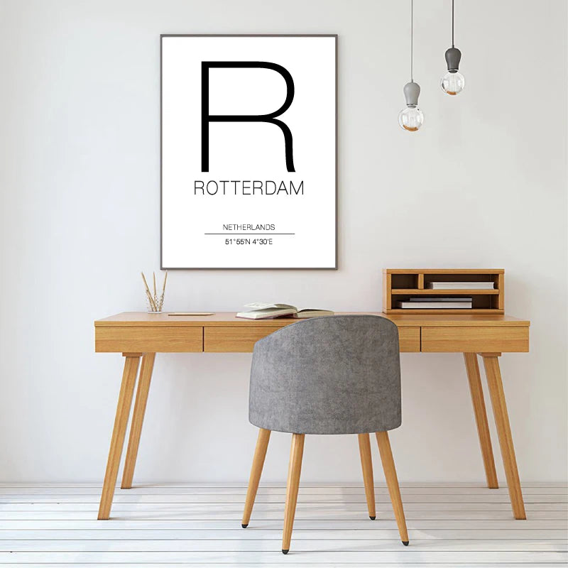 carte de rotterdam art mural noir et blanc décoration moderne - vue 5 sur 8