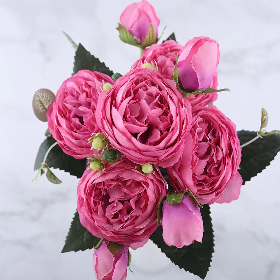 bouquet de fleurs artificielles de pivoines en soie pour décoration intérieure - vue 14 sur 18