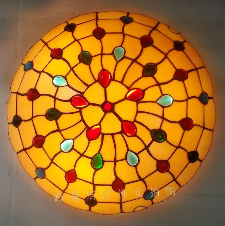 Factory Direct 16-inch The American Retro Ceiling Lamps Tiffany Stained Glass Art Of Living Room, Bedroom Balcony Lighting - vue 3 sur 6