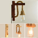 Vintage industrial LED wooden and rope wall light