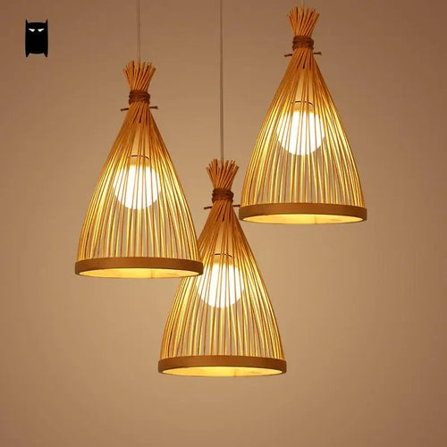 Bambou osier rotin Cage Suspension Luminaire asiatique chinois créatif Style japonais lampe Suspension Luminaire Sushi Restaurant