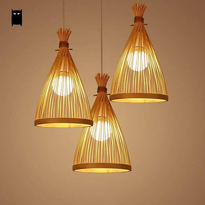Bambou osier rotin Cage Suspension Luminaire asiatique chinois créatif Style japonais lampe Suspension Luminaire Sushi Restaurant