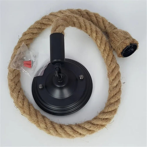 Vintage hemp rope spider chandelier with retro bulb - vue 4 sur 6