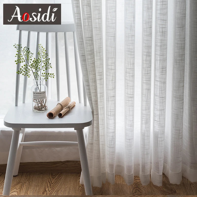 Voilage aspect lin rayures style moderne salon chambre - vue 4 sur 7