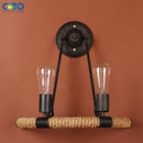 Vintage hemp rope and iron double head wall light