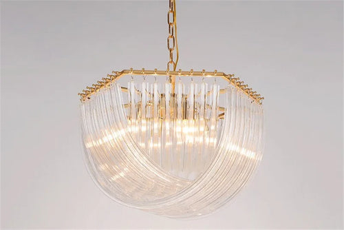 lustre suspendu en tube de verre courbé en métal doré moderne