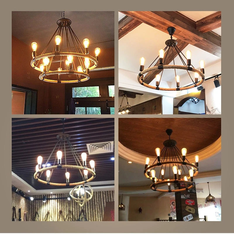 gzmj suspension lumineuse industrielle vintage en chanvre - vue 10 sur 9