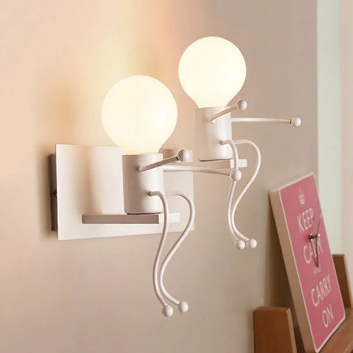 applique murale led en fer avec poupée de dessin animé nordique pour enfants