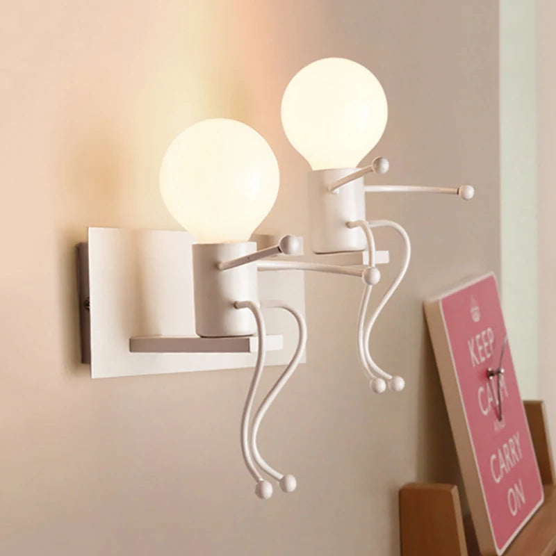 applique murale led en fer avec poupée de dessin animé nordique pour enfants - vue 3 sur 12
