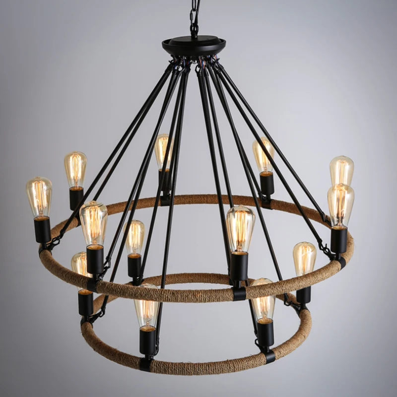 gzmj suspension lumineuse industrielle vintage en chanvre - vue 4 sur 9