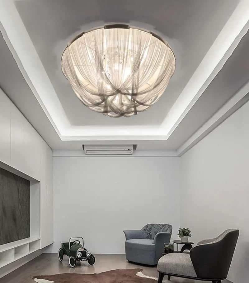 Plafonnier luxueux en aluminium avec pampilles et ampoule LED - vue 6 sur 6
