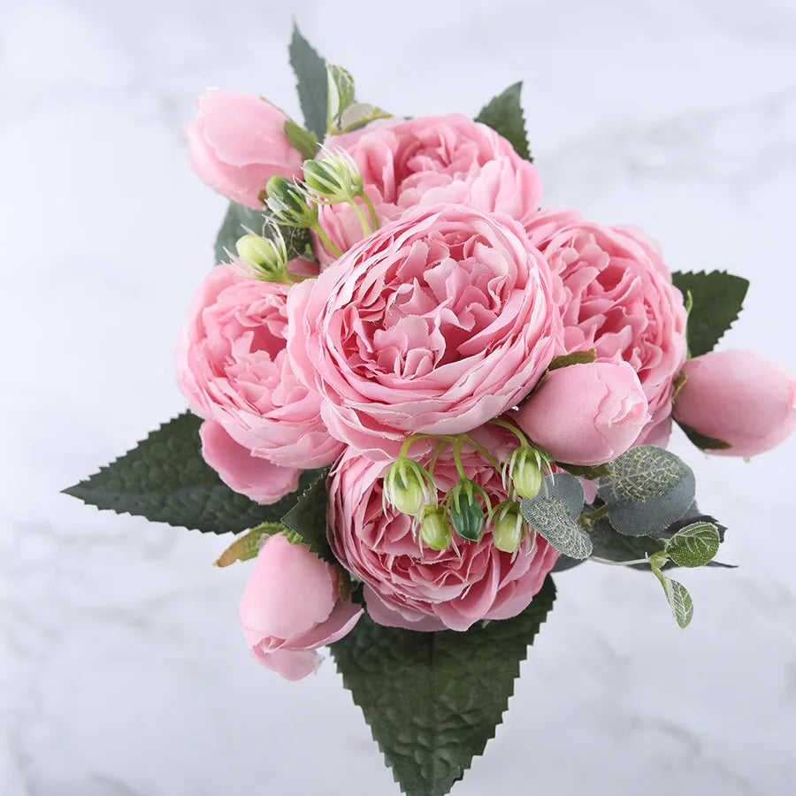 bouquet de fleurs artificielles de pivoines en soie pour décoration intérieure - vue 8 sur 18