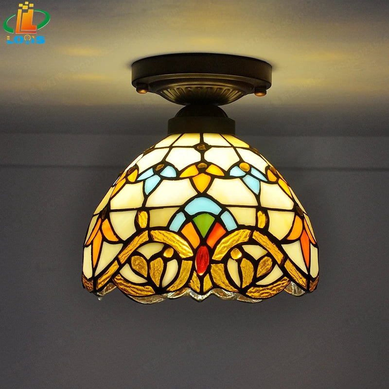 plafonnier baroque tiffany en verre pour décoration intérieure - vue 2 sur 8