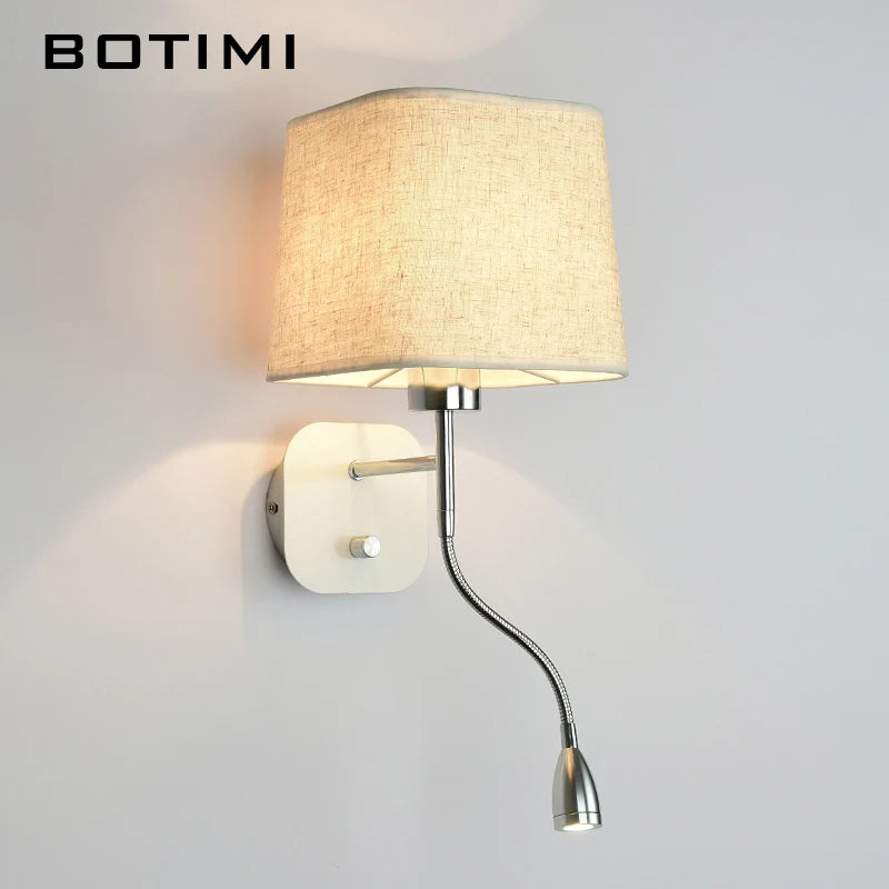 Applique murale LED avec abat-jour en tissu et liseuse - vue 8 sur 9