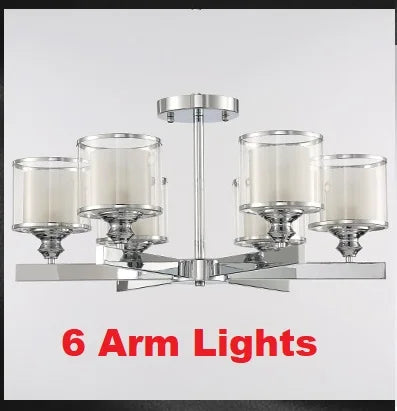 lustre moderne led cristal métal chromé double abat-jour verre - vue 6 sur 6
