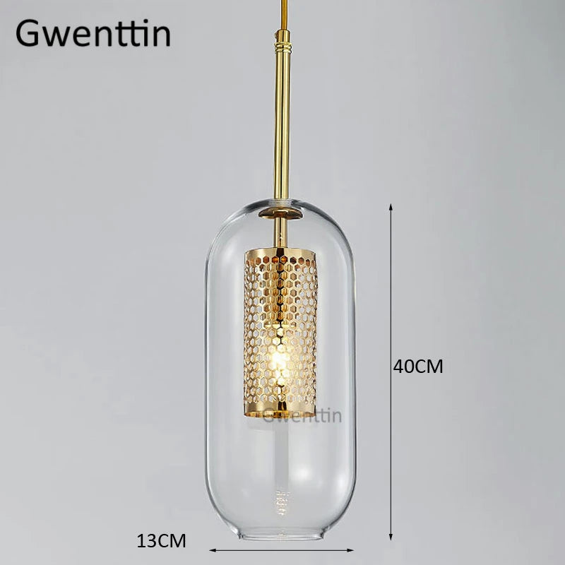 suspension en verre doré style nordique à led moderne - vue 5 sur 7