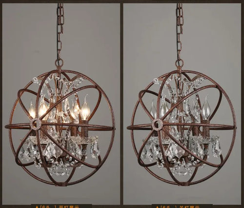 lustre vintage industriel en fer et cristal - vue 3 sur 6