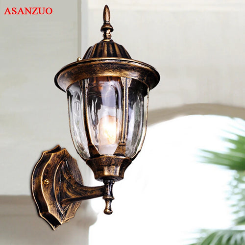 Applique murale extérieures imperméables en aluminium rétro européen lampe de jardin en Bronze Villas balcon couloir cour décor luminaires muraux - vue 5 sur 8