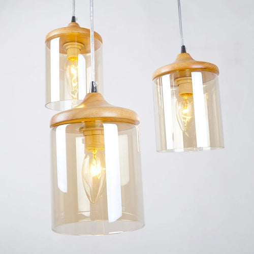 gzmj abat-jour simple en verre bois luminaire suspendu - vue 4 sur 8