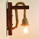 Vintage industrial LED wooden and rope wall light