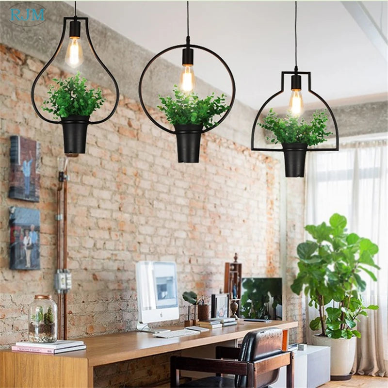 lampe suspendue créative nordique en forme de plante pour commerces et restaurants - vue 6 sur 13