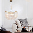 lustre suspendu en tube de verre courbé en métal doré moderne