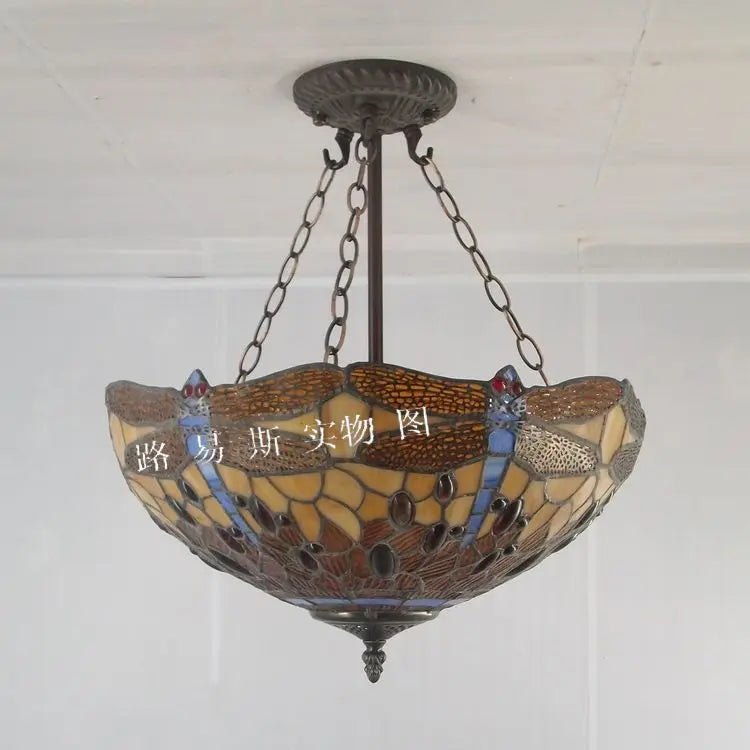 lustre européen dragonfly tiffany lampes lumière antique nostalgie - vue 3 sur 3