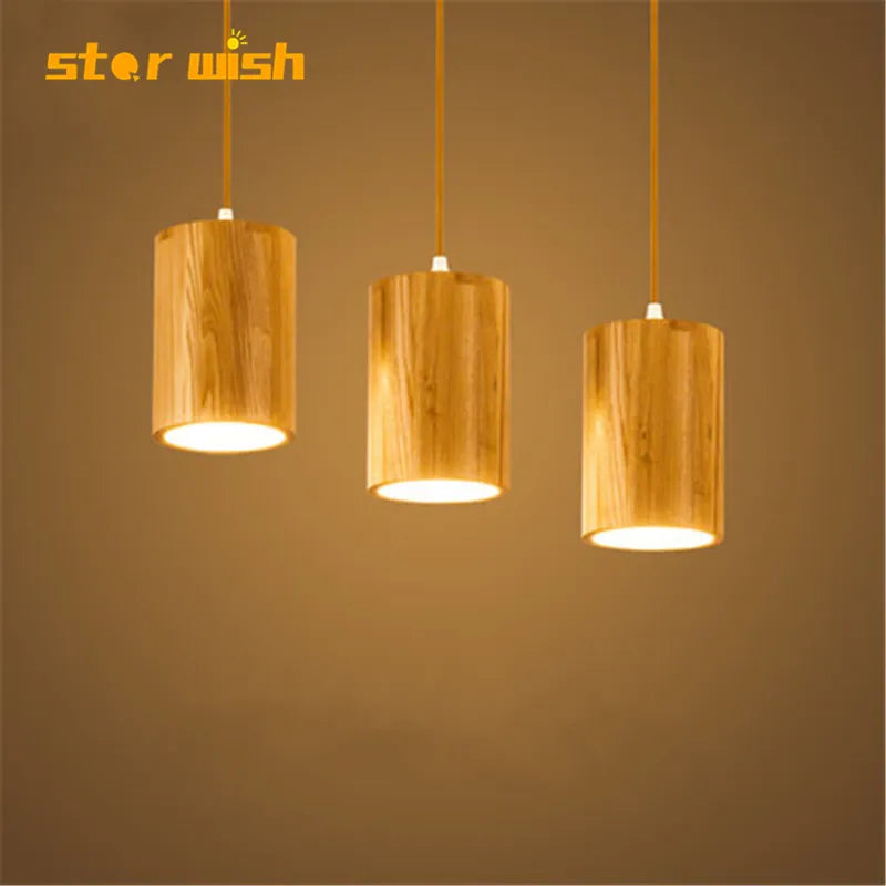 Suspension en bois simples nordiques de créateur lampe suspendue led cuisine île bar hôtel décor à la maison E27