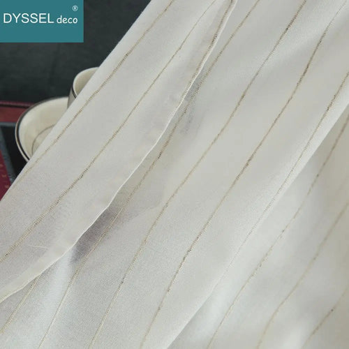Rideau semi transparent rayures rétro style européen intérieur - vue 7 sur 8