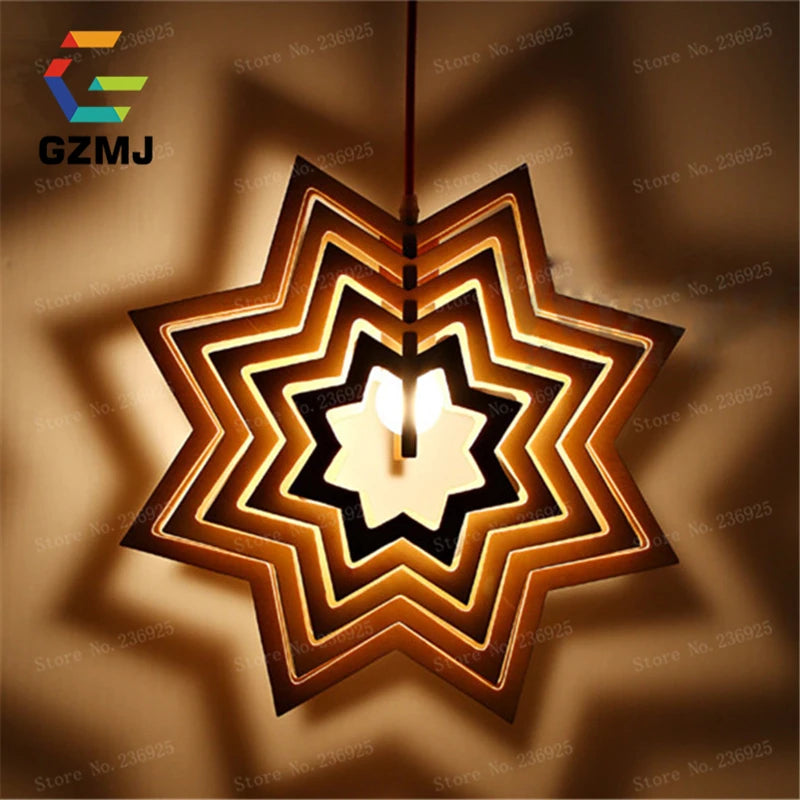 suspension en bois rétro vintage style américain led pour loft - vue 3 sur 6