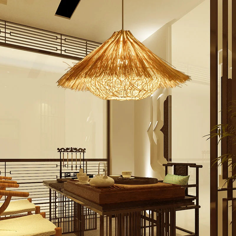 lampe suspendue originale en rotin nid d'oiseau tissé à la main - vue 5 sur 7