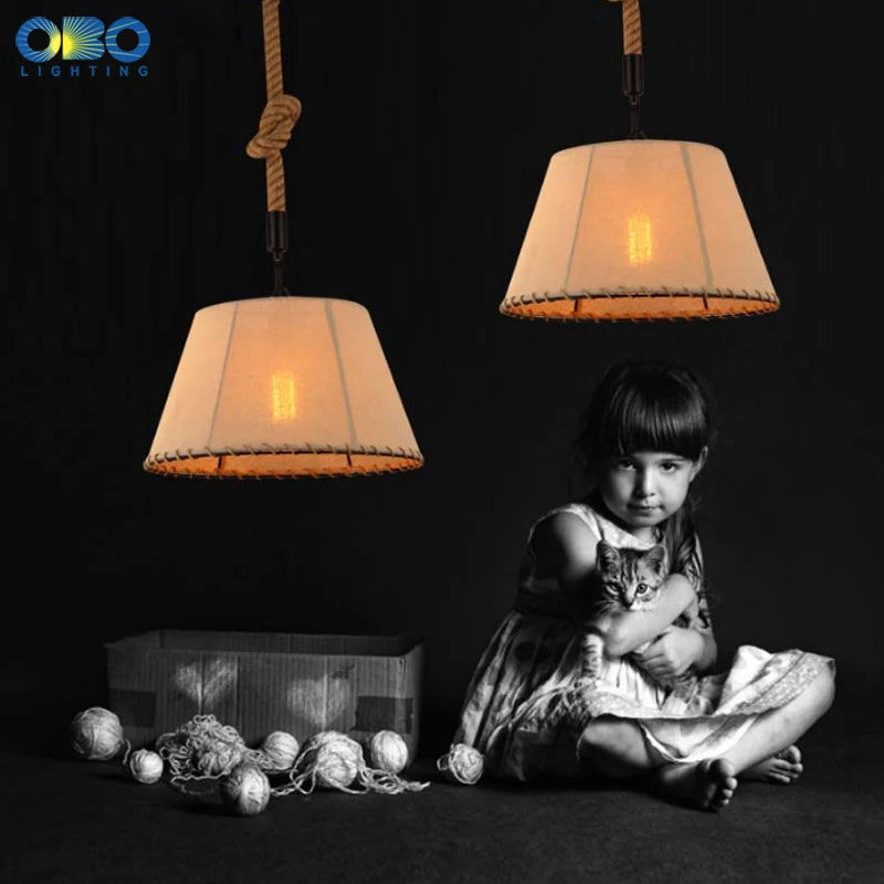 Vintage pendant light in hemp rope and iron for cafés and bars - vue 3 sur 6