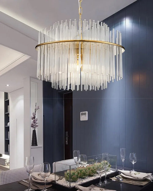 lustre en cristal moderne avec tige en verre transparent élégant et chic - vue 6 sur 6