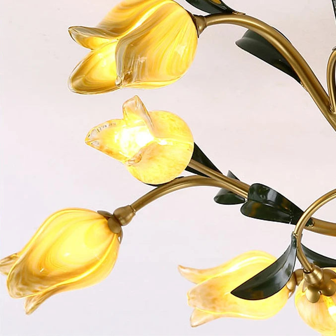 plafonnier LED en forme de fleur en verre et fer - vue 6 sur 8